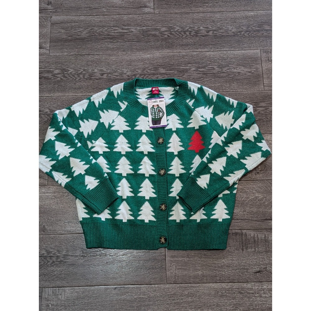Dec 25th Green Christmas Tree Cardigan Sweater XXL NWT Holiday Festive Button Up